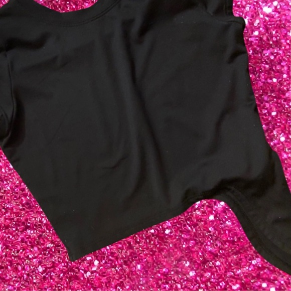 Bombshell Sportswear White Logo Mesh Jersey Side Tie Crop Top Tee Shirt Black - Picture 7 of 7